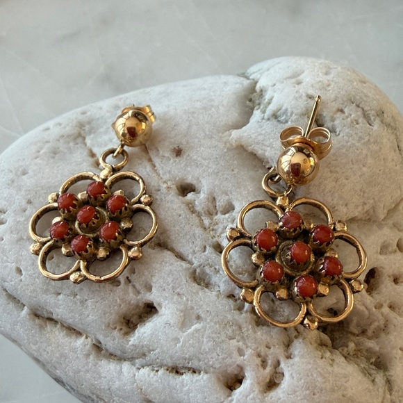 Vintage Zuni Native American Handcrafted 14K Red Coral Earrings - Picture 14 of 15